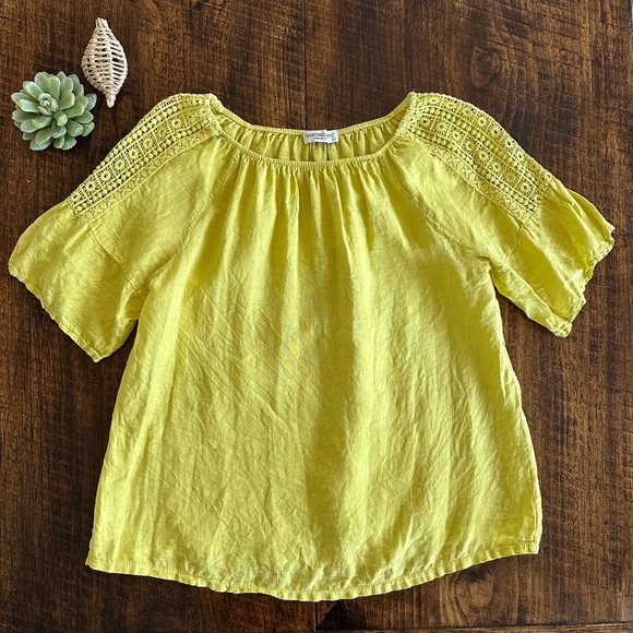 Terzo Mullanio | Citrus Yellow 100% Italian Linen Boho Top - Picture 1 of 5